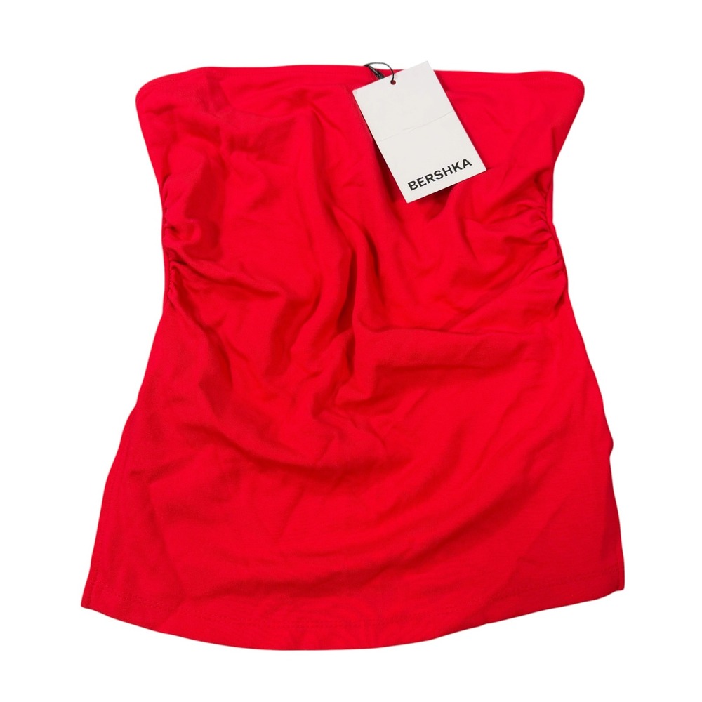 Bershka Womens Ruched Red Strapless Tube Top Size S